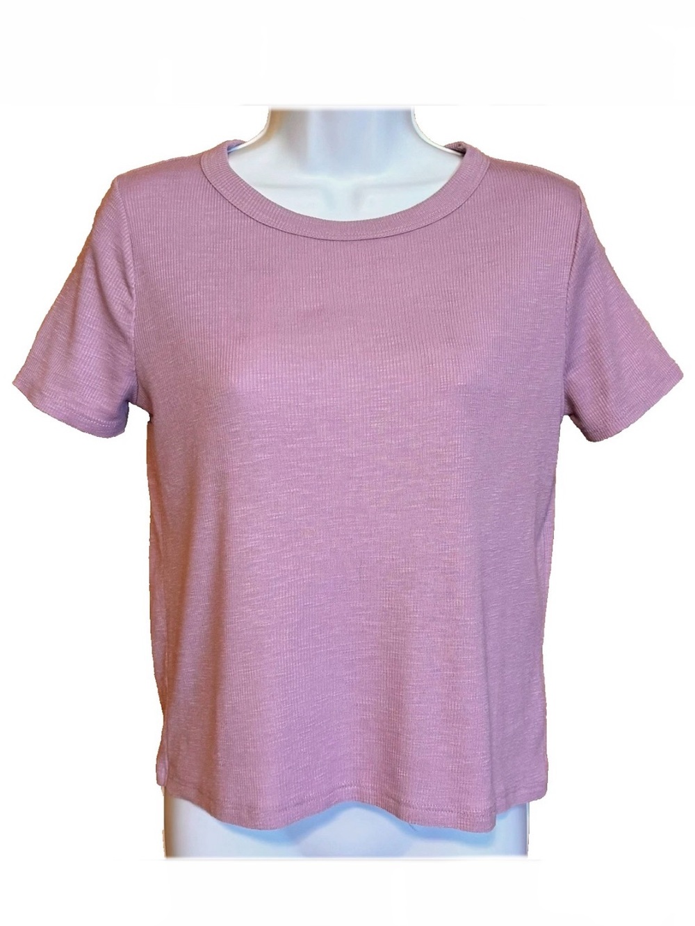 Lavender Ribbed Crew Neck T-Shirt Top Soft Girl Pastel Girlhoodcore size Small